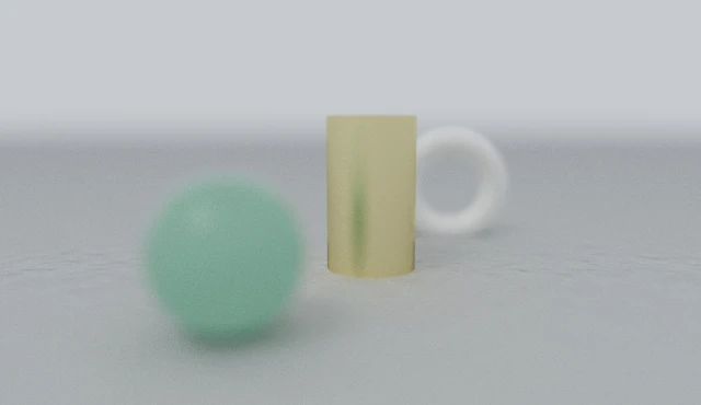 The same shot at f/1.4: the brass column holds focus and everything in front of and behind it dissolves.