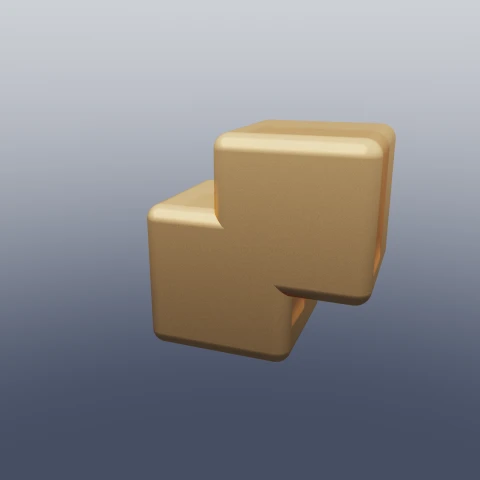 Two orange cubes stacked corner to corner and inflated, every edge rounded, the pair reading as one pillowy solid.