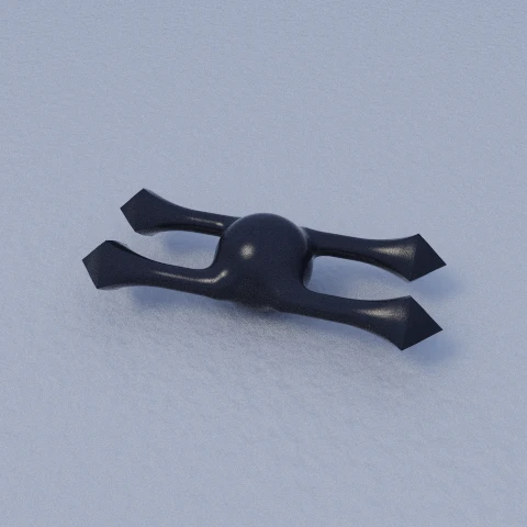 A jack-shaped solid with four identical arms, all of it one quadrant folded twice.