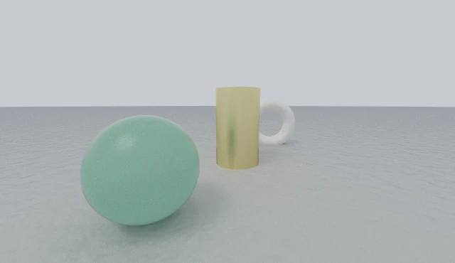A jade sphere, a brass column and a marble ring strung out along the floor, shot at 24mm from close in, which stretches the gaps between them wide open.