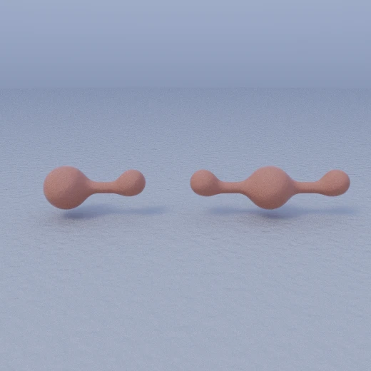 Two terracotta forms on a floor: one half of a shape on its own, and the same half folded across x into a whole symmetric object.