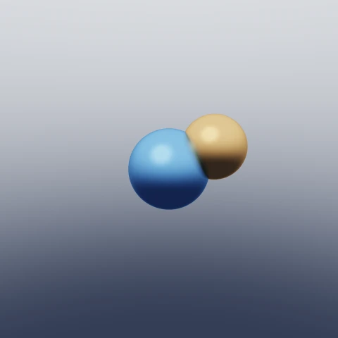 Two blue spheres joined into one solid, with a sharp crease where the two surfaces meet.